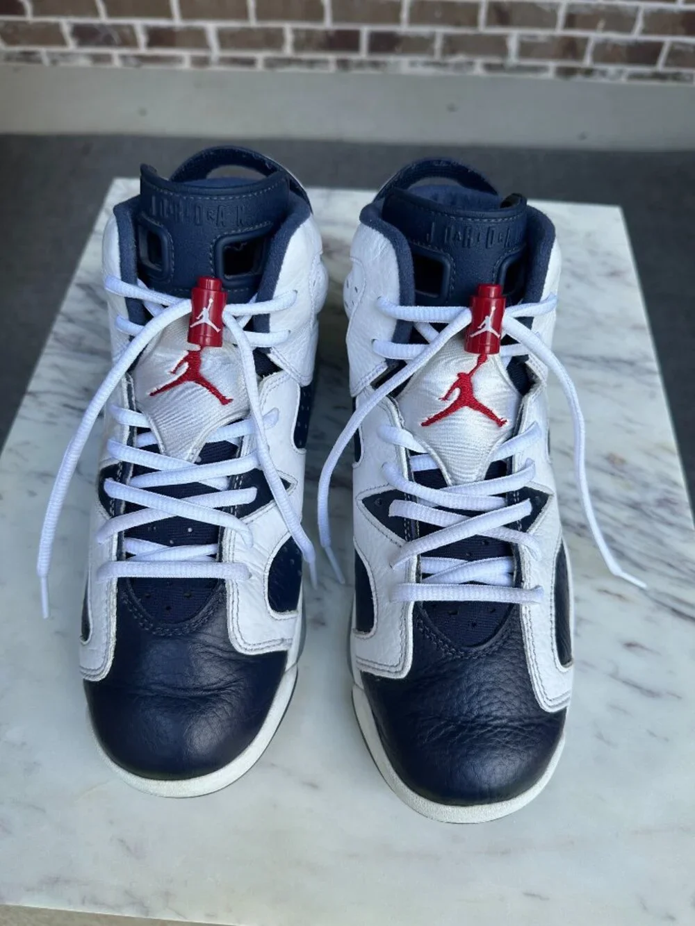 Nike Jordan 6 Retro Olympic High Top Sneakers White Navy Women Sz 8 Men Sz 6.5